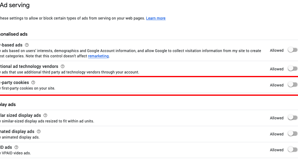 How to allow first-party cookies in Adsense